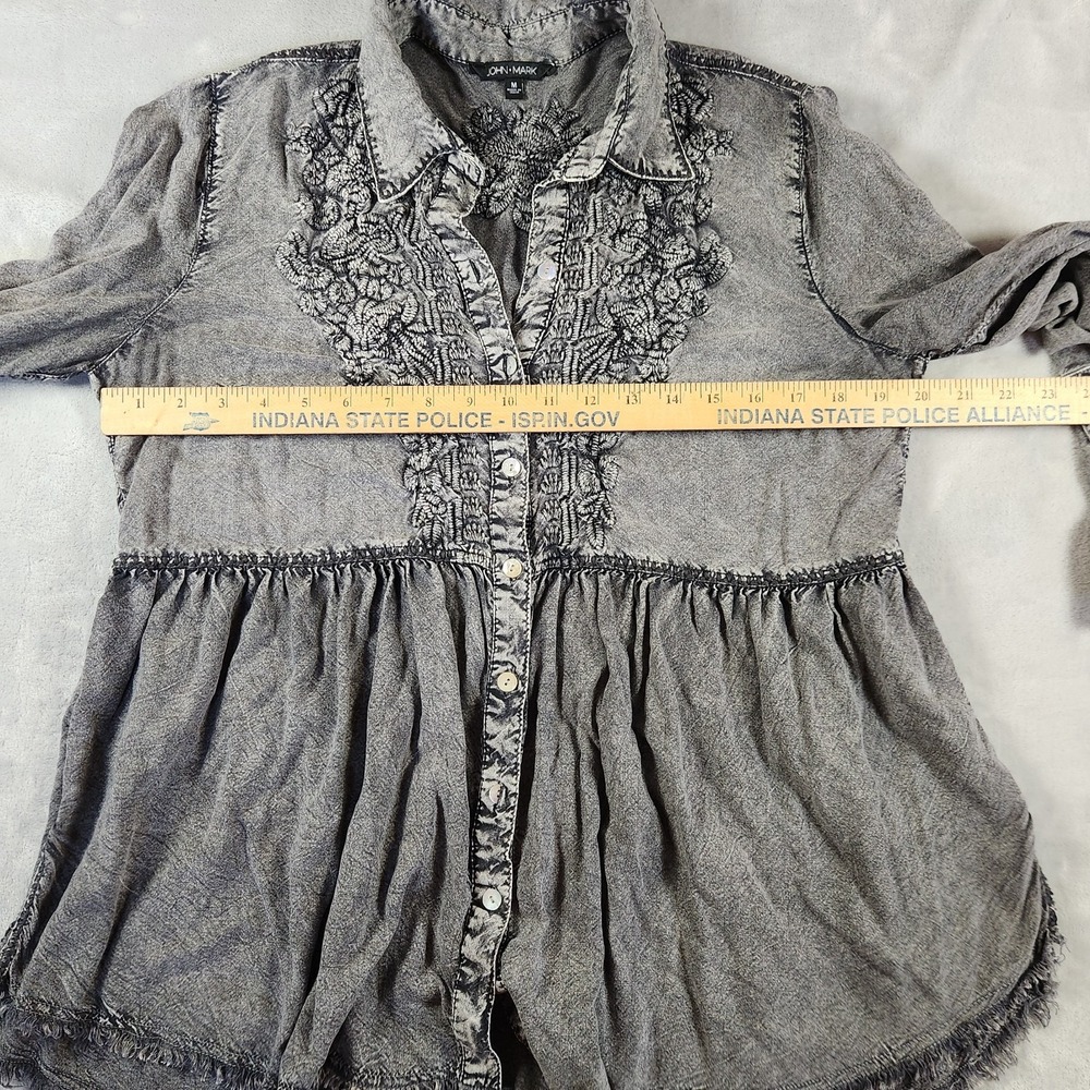 John Mark Embroidered Womens M Gray  Tiered Boho Peasant Blouse Whimsigoth - Picture 3 of 9
